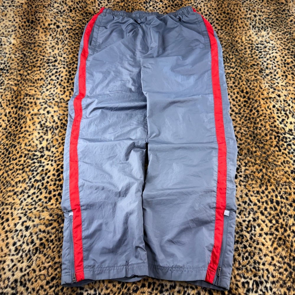 Tek Gear Mens Baggy Track Pants Grey Red Stripe Y2K 2000s Windbreaker Medium
